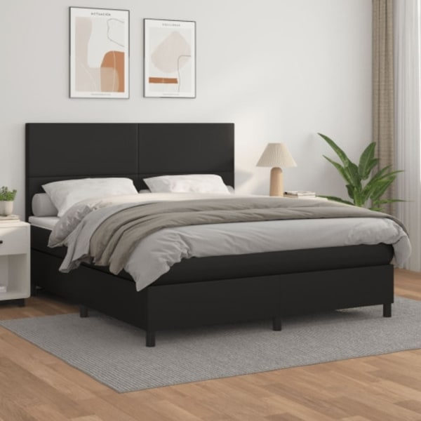 Ramsäng med madrass svart 180x200 cm konstläder