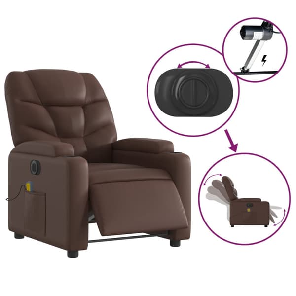 Elektrisk massagefåtölj brun konstläder