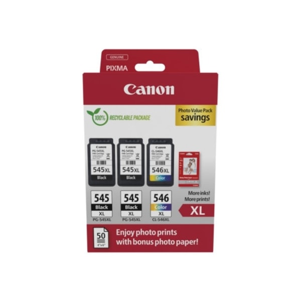 Canon PG-545 XL/CL-546XL Photo Value Pack - 3-pack - svart, färg (cyan, magenta, gul) - original - bläckpatron/papperssats