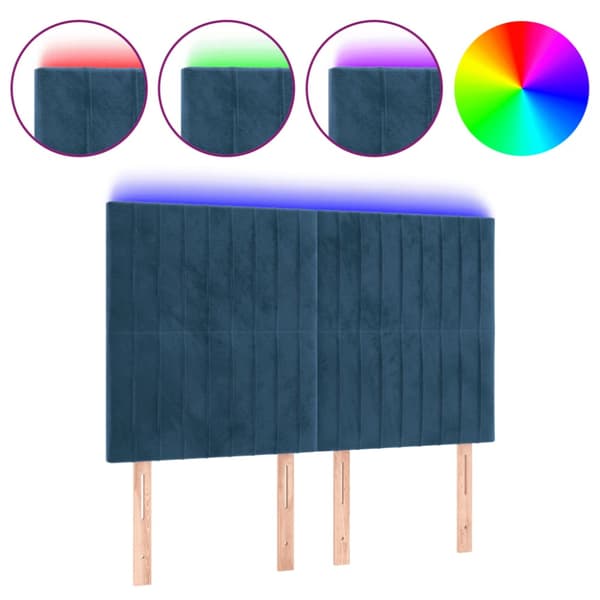 Sänggavel LED mörkblå 144x5x118/128 cm sammet