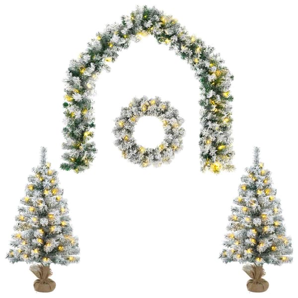 Mini-julgransset 90 cm 175 LED-lampor Varmvit PVC Grön och Vit