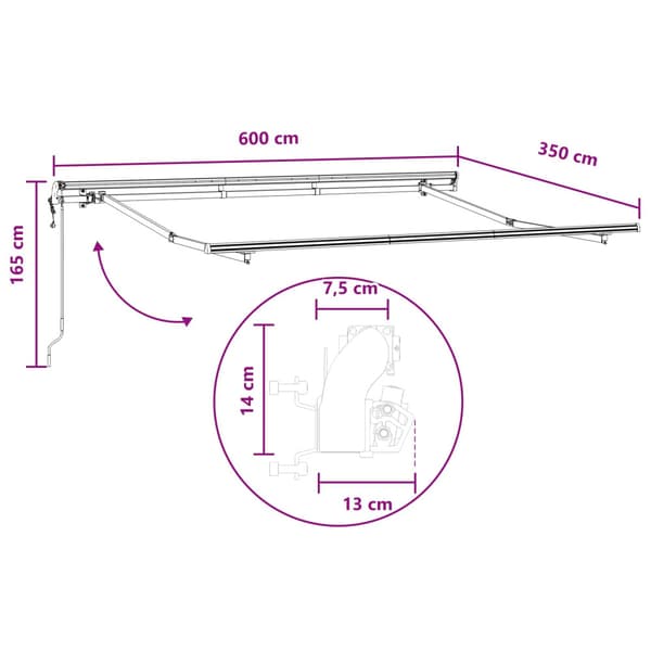 Utfällbar markis Ljusgrå och vit. 600 × 350 cm