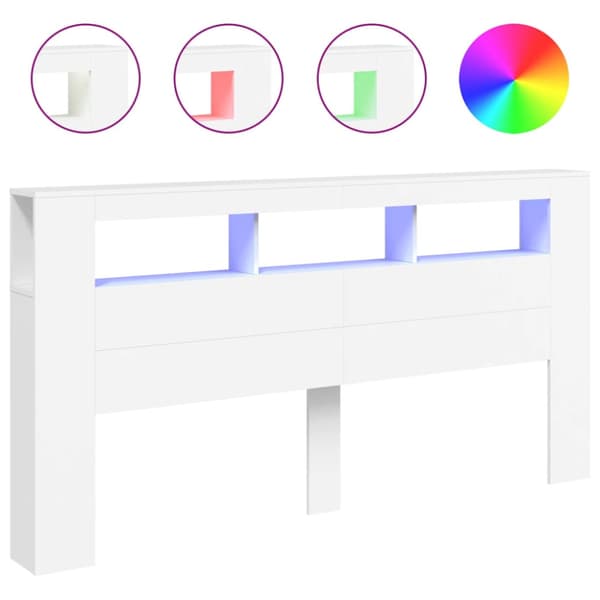 Sänggavel LED vit 200x18,5x103,5 cm konstruerat trä