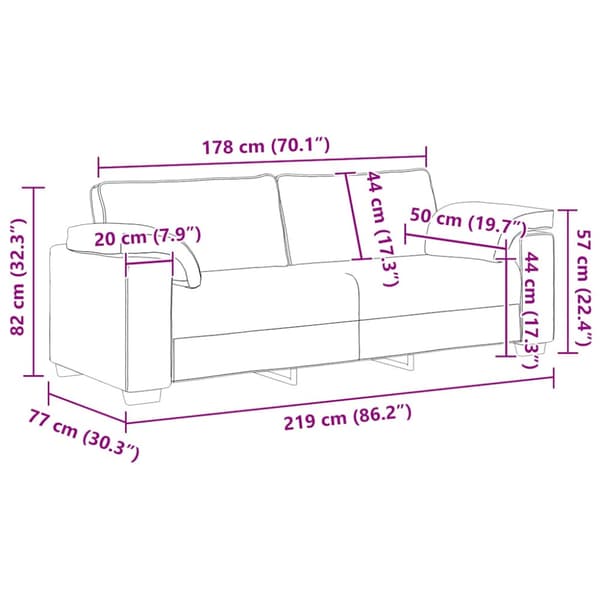 3-sitssoffa ljusgrå 220x77x82 cm sammet