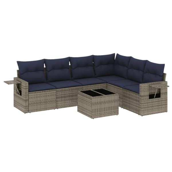 7 delar trädgårdssoffgrupp med dynor grå polyrotting