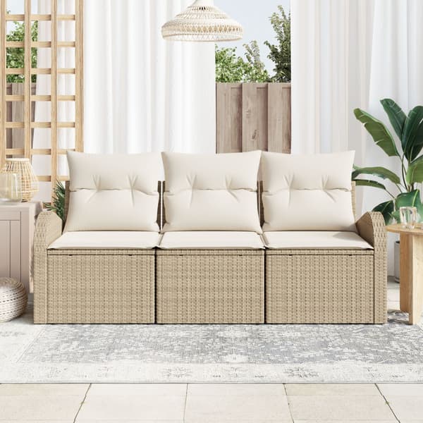 Trädgårdsoffset 3 st Beige och vit Poly rattan
