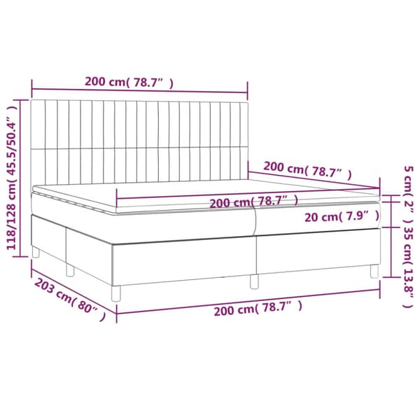 Ramsäng med madrass ljusgrå 200x200 cm sammet