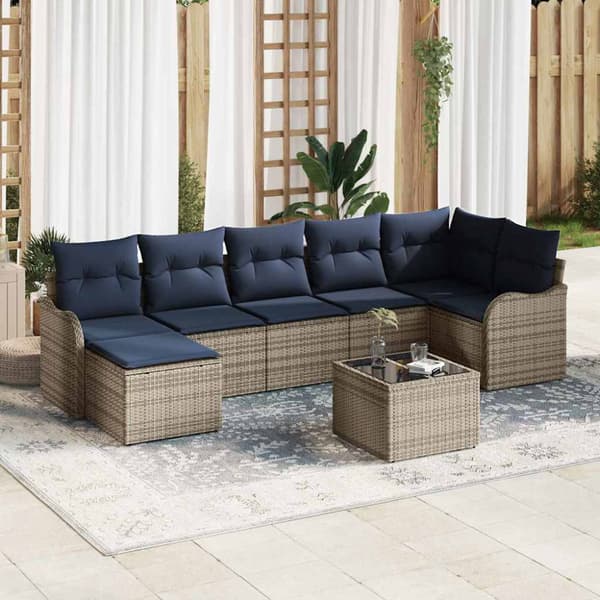 Trädgårdsoffset med kudde 8 pcs Grå Poly rattan