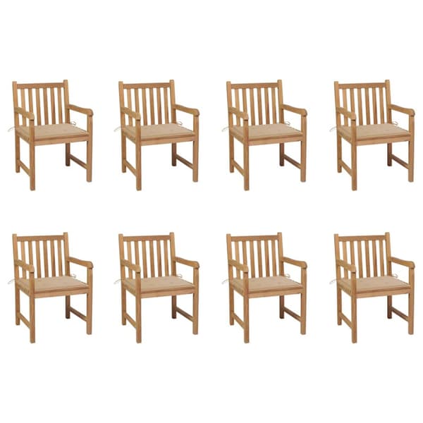 Trädgårdsstolar 8 st med beige dynor massiv teak