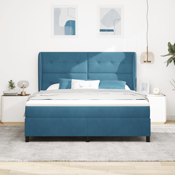 Bäddfjäder med madrass Mörkblå 200 x 180 cm Sammet