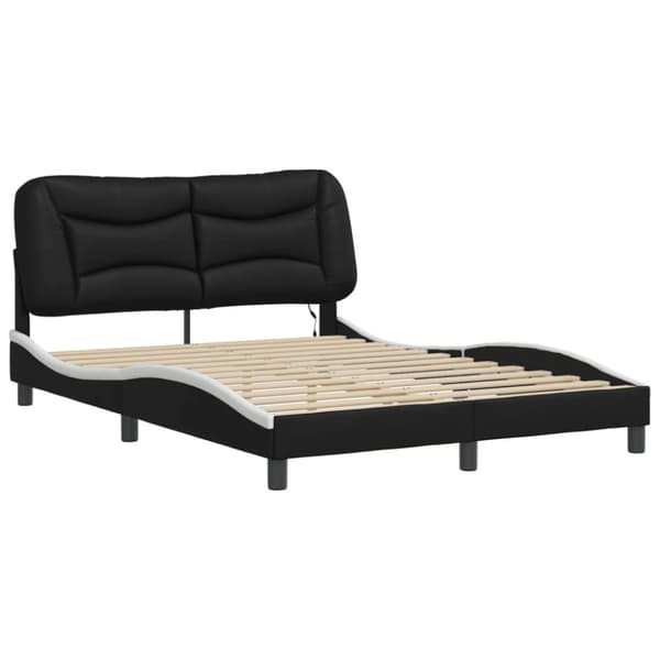 Bed Frame with LED without Mattress "Hvar" Black and White 140x200 cm