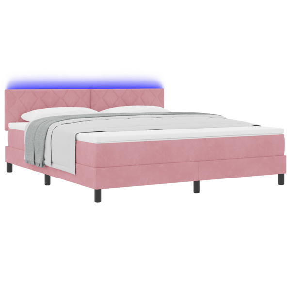 LED Box Säng med huvudgavel Rosa 180 x 200 cm Sammet