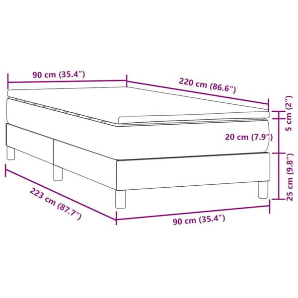 Resårsäng med madrass ljusgrå 90x220 cm sammet