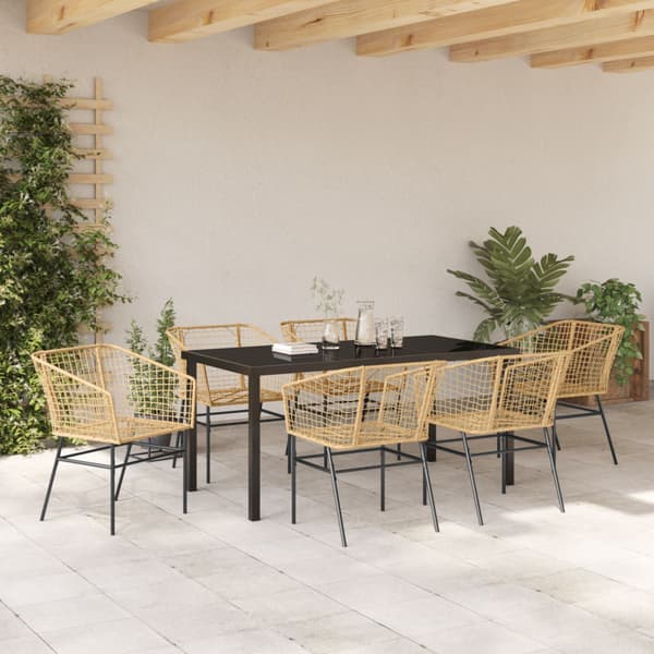Trädgårdsmöbelset 7 pcs Brun konstrotting