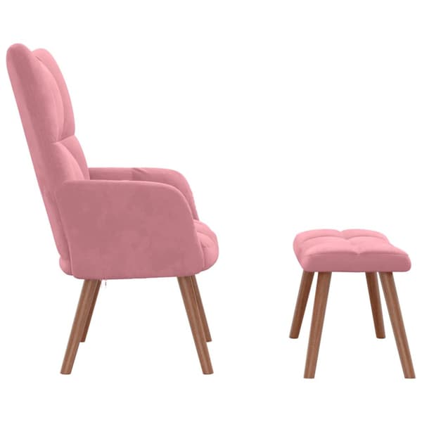 Vilstol med fotpall rosa sammet