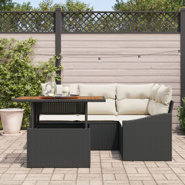 Trädgårdsoffset med lagring 5 pcs Svart Poly rattan