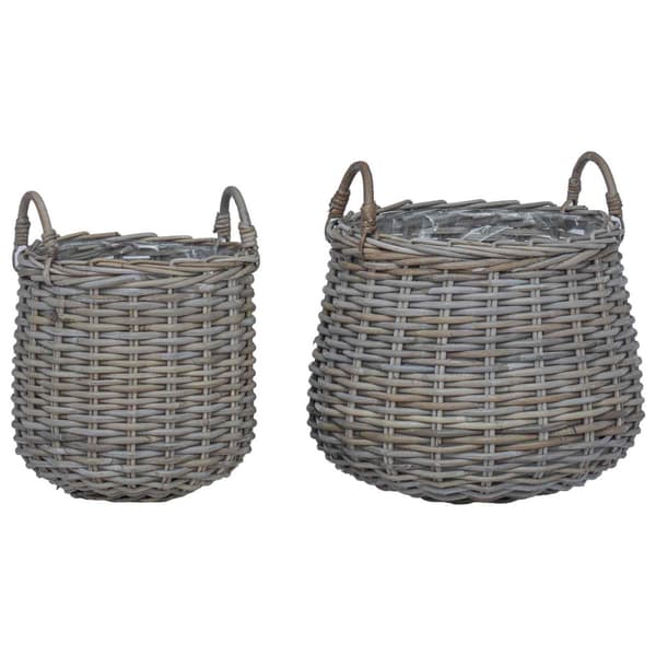 Planteringskorg med lagring 2 pcs Grå Lacak-rattan