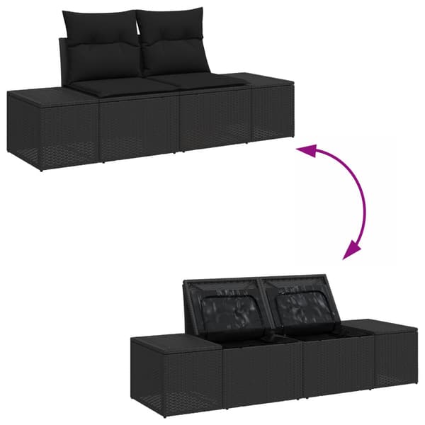 Trädgårdsoffset med kudde 9 pcs Svart Polyrattan