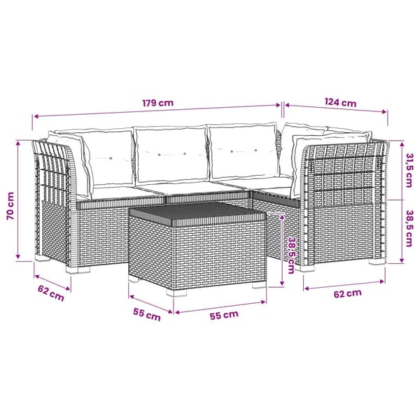 4-sits Trädgårdsoffa med Kuddar Rattan Look PP Brun