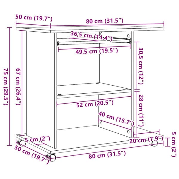 Datorbord ek 80x50x75 cm konstruerat trä
