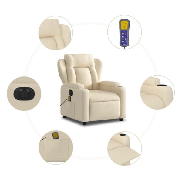Elektrisk massagefåtölj gräddvit tyg