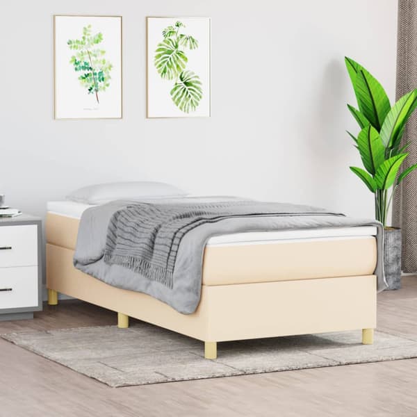 Boxspring-sängram cremefärgad 90x200 cm tyg