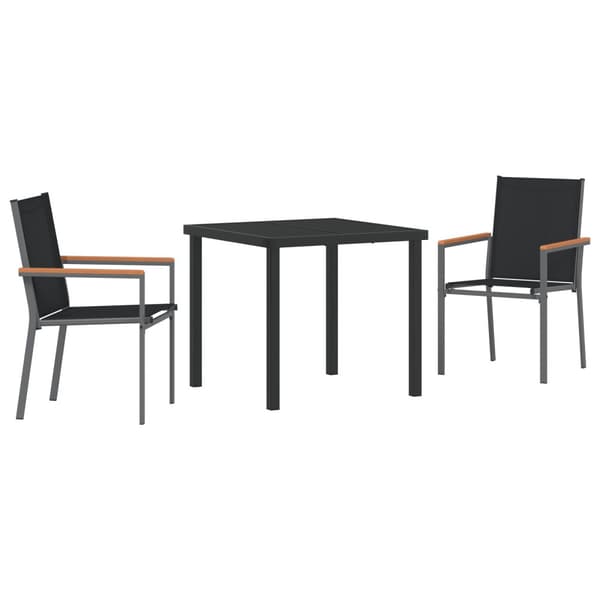 Trädgårdsmöbelset 3 pcs Svart Pulverlackerad stål