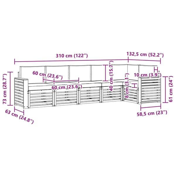 Utomhussoffset 6 pcs Vit och grädde 310 x 132,5 x 73 cm