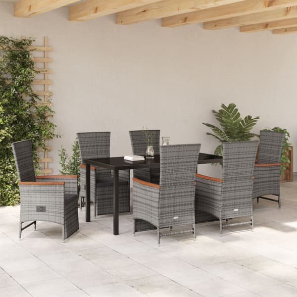 Trädgårdsmöbelset med kudde 7 pcs Grå konstrotting