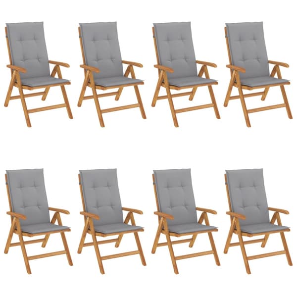 Fällbara fåtöljer med dynor, 8 st, massivt trä, teak