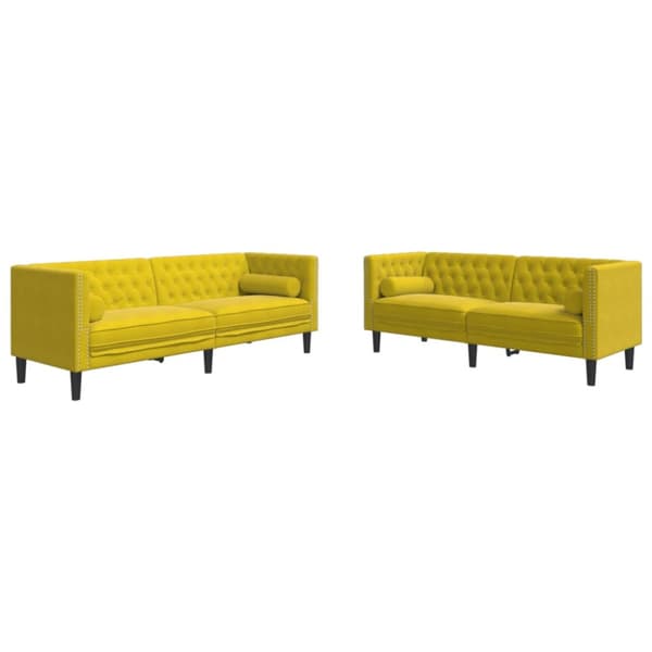 Soffgrupp chesterfield 2 delar bolsterkuddar gul sammet