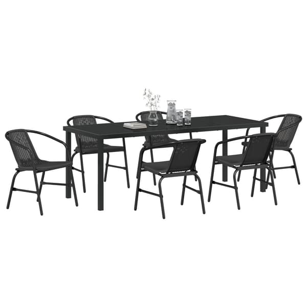Trädgårdsmöbelset 7 pcs Svart Pulverlackerat stål