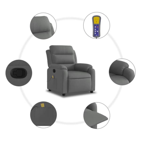 Massagefåtölj mörkgrå tyg