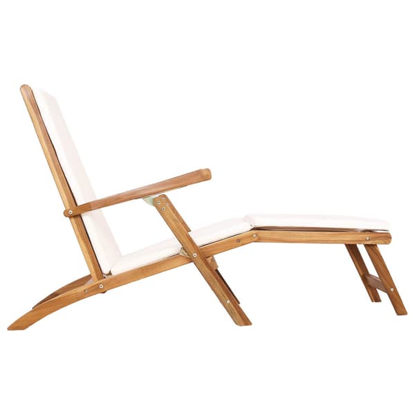 Fällbar Deck Chair med Kudde Vit Massivt teakträ