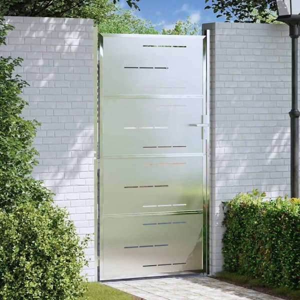 Trädgårdsgrind 85 x 174 cm Rostfritt stål Silver Låsbar