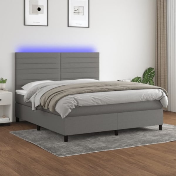 Ramsäng med madrass & LED mörkgrå 160x200 cm tyg