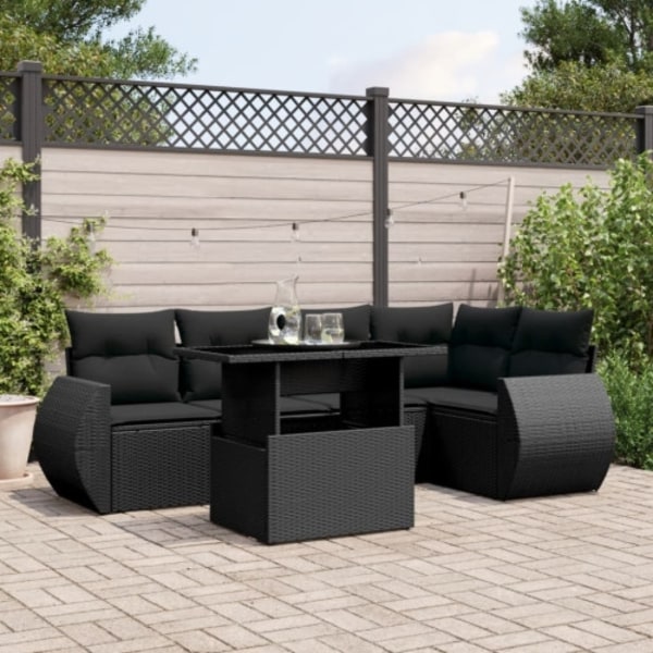 Loungegrupp med dynor 6 delar svart konstrotting