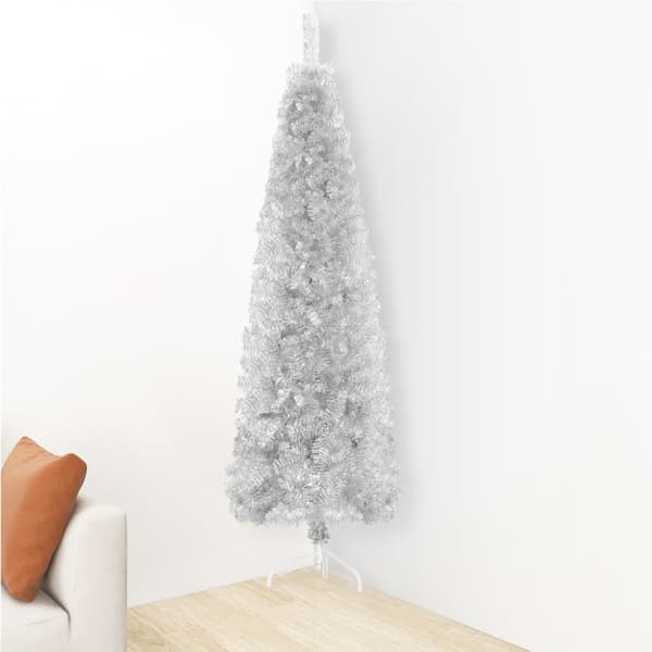 Smal halv plastgran med stativ silver 240 cm