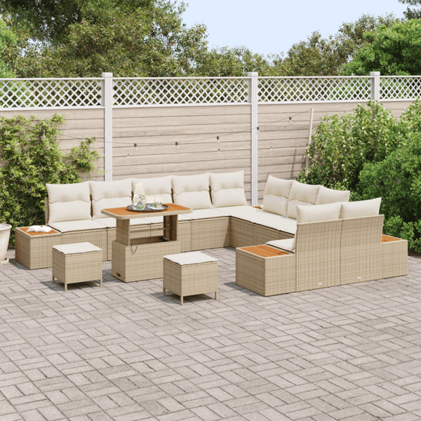 Trädgårdsoffset med kudde med lagring 13 pcs Beige Poly rattan