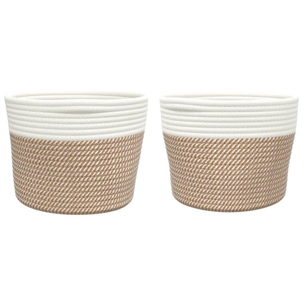 Förvaringskorgar 2 st brun och vit Ø24x18 cm bomull