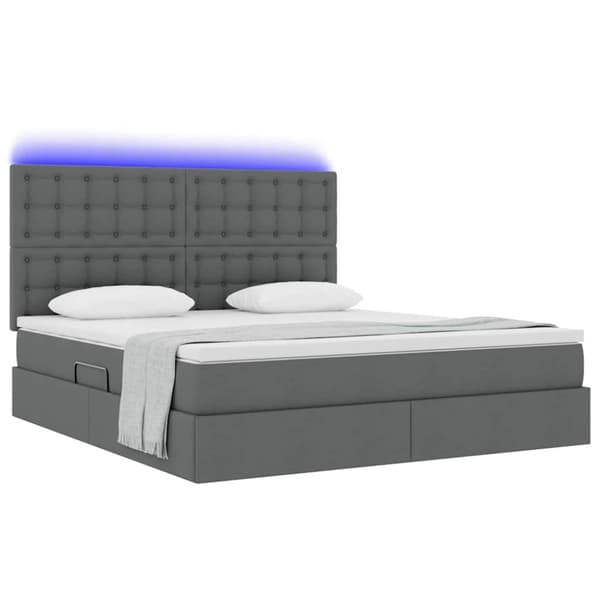 Förvaringssäng med LED med led Mörkgrå 160 x 200 cm Polyester