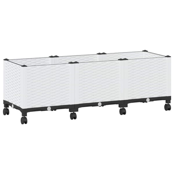 Trädgårdsplanterare med hjul Vit 120 x 40 x 48 cm PP