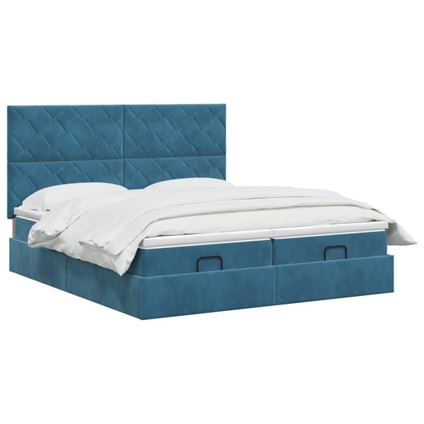 Ottoman-säng med madrass och LED Mörkblå 200 x 200 cm Sammet