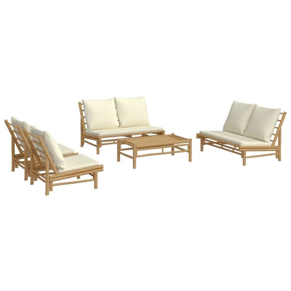 Loungegrupp 5 delar gräddvita dynor bambu