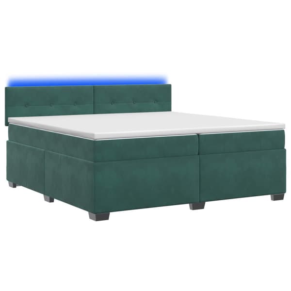 Boxspring säng med madrass och LED Mörkgrön 200 x 200 cm Sammet