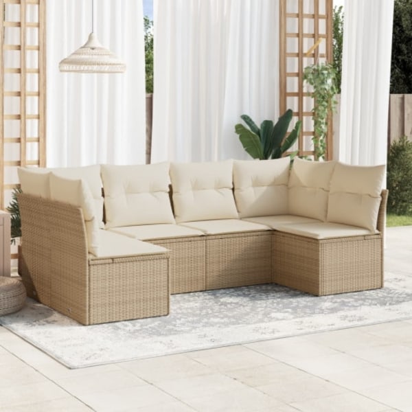 Soffgrupp för trädgården med dynor 6 delar beige konstrotting