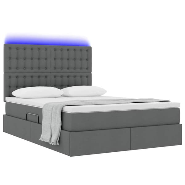 Förvaringssäng med LED med led Mörkgrå 140 x 190 cm Polyester