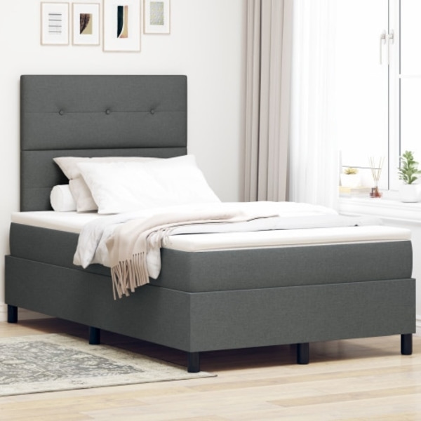 Boxspringsäng med madrass och LED Mörkgrå 120x190 cm Tyg