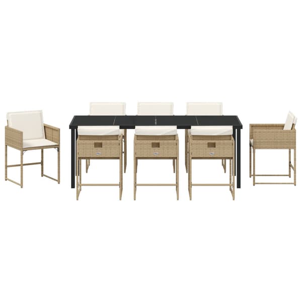 Trädgårdsmöbelset med kudde 9 pcs Beige konstrotting