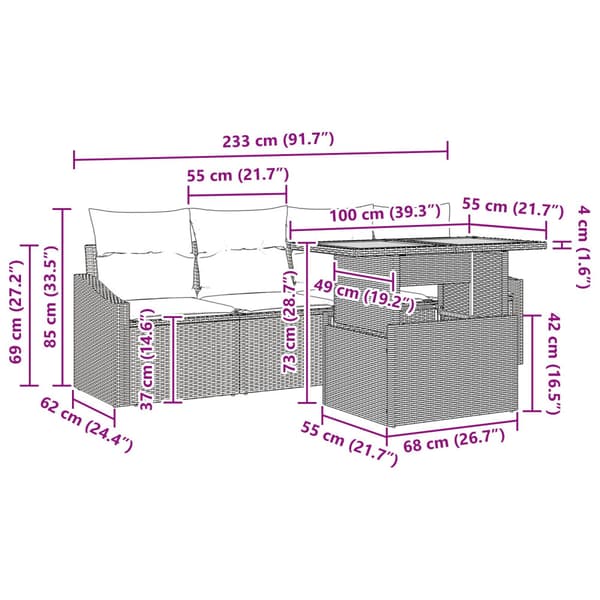 Trädgårdsoffset med kudde 5 pcs Grå Poly rattan